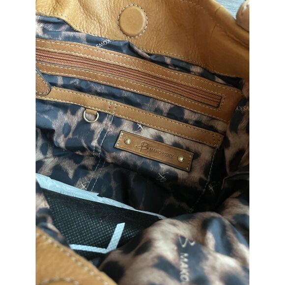 New B Makowsky Leather Colorblock Shoulder Bag Purse Satchel with Gold Hardware - Picture 3 of 4